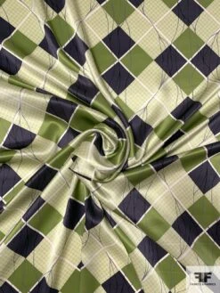 Argyle With Sketch Lines Printed Silk Charmeuse - Mint / Sage / Oliver / Steel Grey 10 Argyle With Sketch Lines Printed Silk Charmeuse - Mint / Sage / Oliver / Steel Grey -Fabrics And Fabrics Store 10002 2