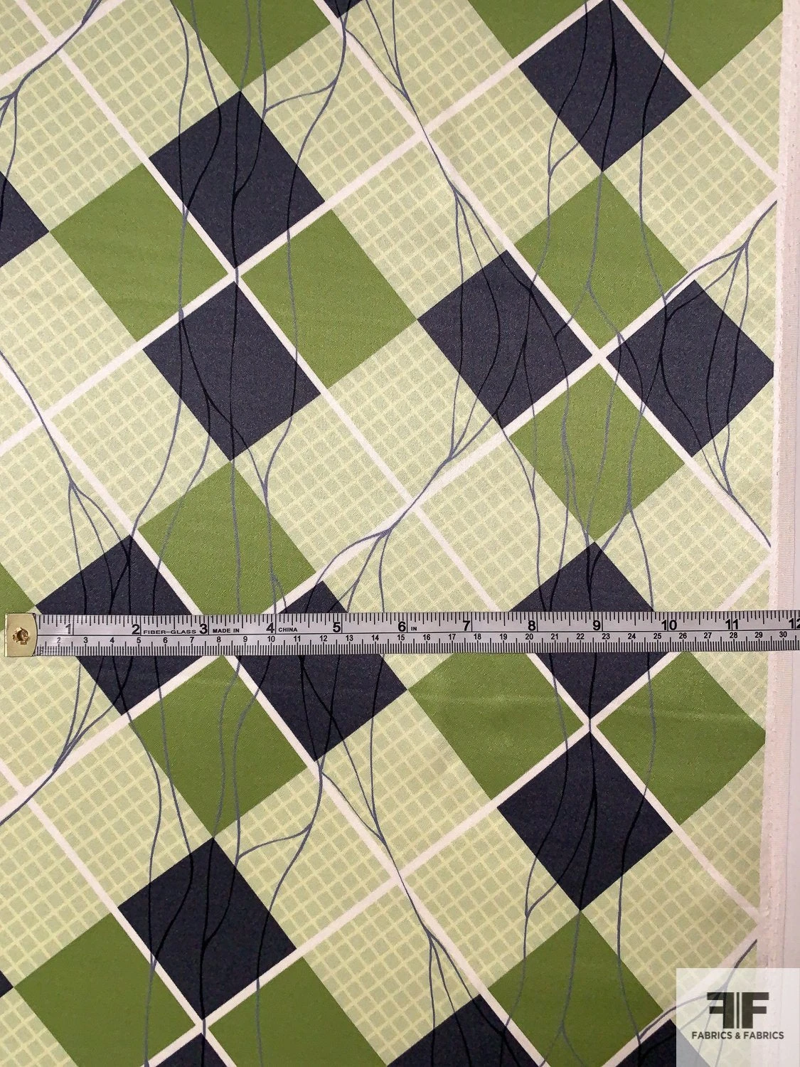 Argyle With Sketch Lines Printed Silk Charmeuse - Mint / Sage / Oliver / Steel Grey 7 Argyle With Sketch Lines Printed Silk Charmeuse - Mint / Sage / Oliver / Steel Grey - Image 5