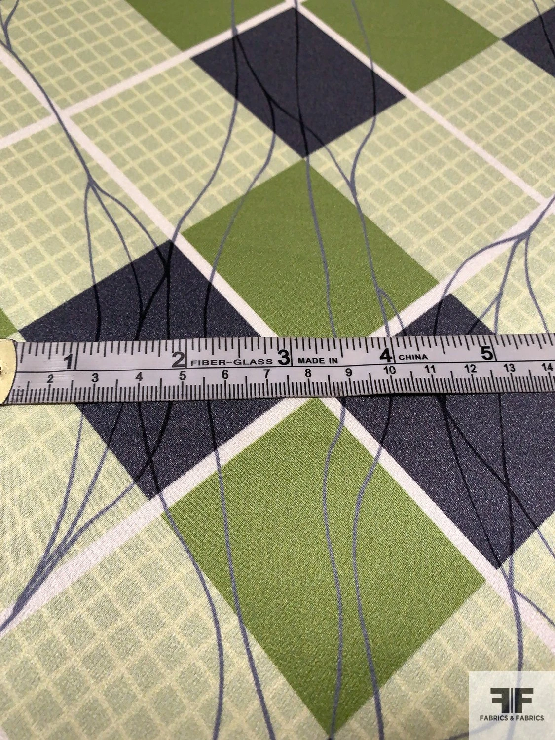 Argyle With Sketch Lines Printed Silk Charmeuse - Mint / Sage / Oliver / Steel Grey 8 Argyle With Sketch Lines Printed Silk Charmeuse - Mint / Sage / Oliver / Steel Grey - Image 6