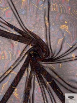 Paisley Leaf Printed Silk Chiffon - Brown / Turmeric / Blue / Maroon 10 Paisley Leaf Printed Silk Chiffon - Brown / Turmeric / Blue / Maroon -Fabrics And Fabrics Store 10027 2