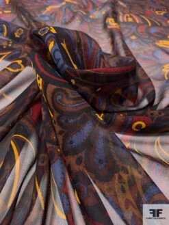 Paisley Leaf Printed Silk Chiffon - Brown / Turmeric / Blue / Maroon 11 Paisley Leaf Printed Silk Chiffon - Brown / Turmeric / Blue / Maroon -Fabrics And Fabrics Store 10027 3