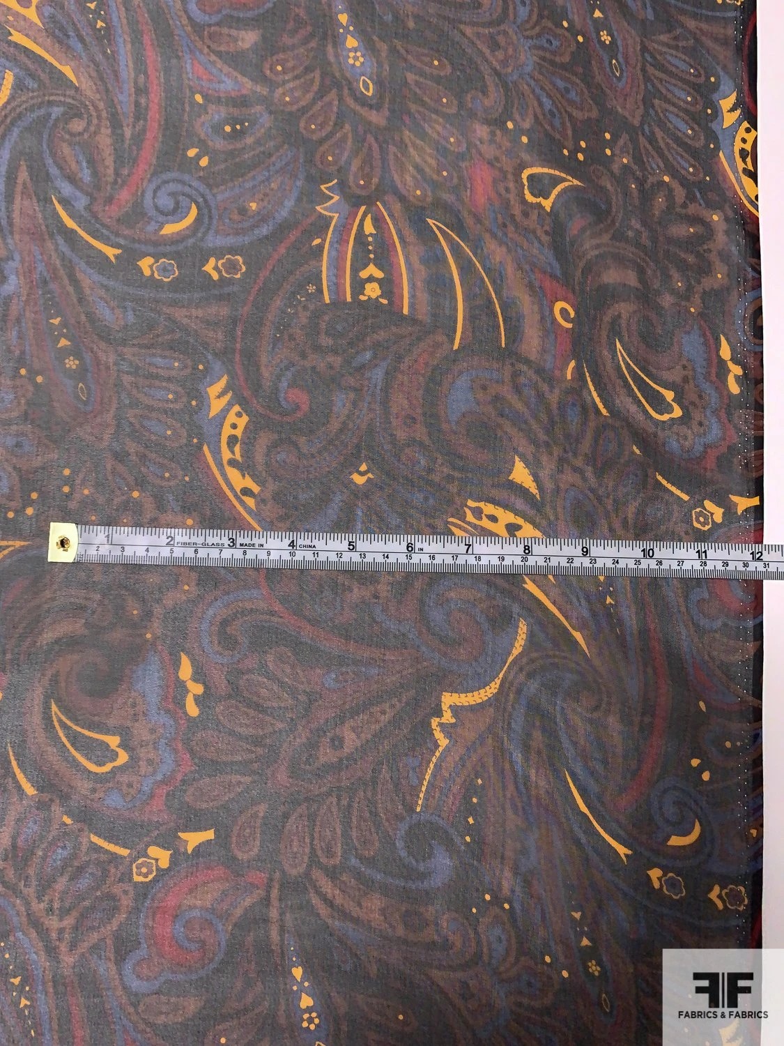 Paisley Leaf Printed Silk Chiffon - Brown / Turmeric / Blue / Maroon 7 Paisley Leaf Printed Silk Chiffon - Brown / Turmeric / Blue / Maroon - Image 5
