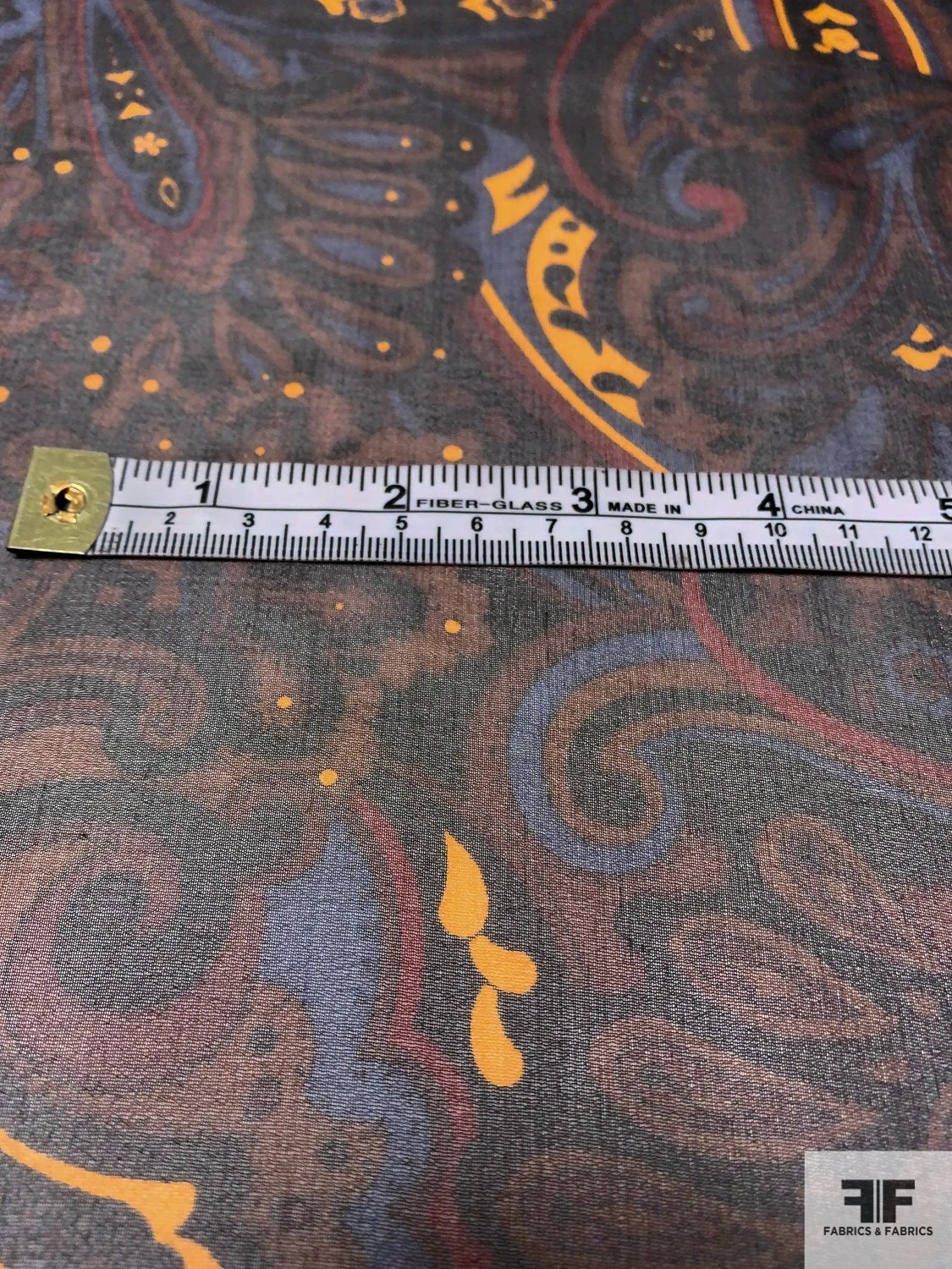 Paisley Leaf Printed Silk Chiffon - Brown / Turmeric / Blue / Maroon 8 Paisley Leaf Printed Silk Chiffon - Brown / Turmeric / Blue / Maroon - Image 6