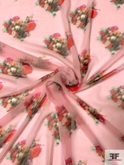 Hazy Floral Bouquets Printed Silk Chiffon - Gentle Pink / Multicolor
