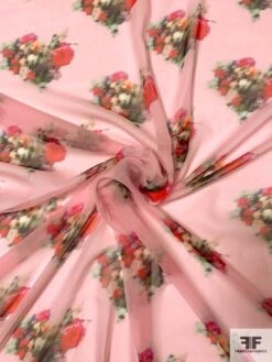 Hazy Floral Bouquets Printed Silk Chiffon - Gentle Pink / Multicolor 10 Hazy Floral Bouquets Printed Silk Chiffon - Gentle Pink / Multicolor -Fabrics And Fabrics Store 10072 2