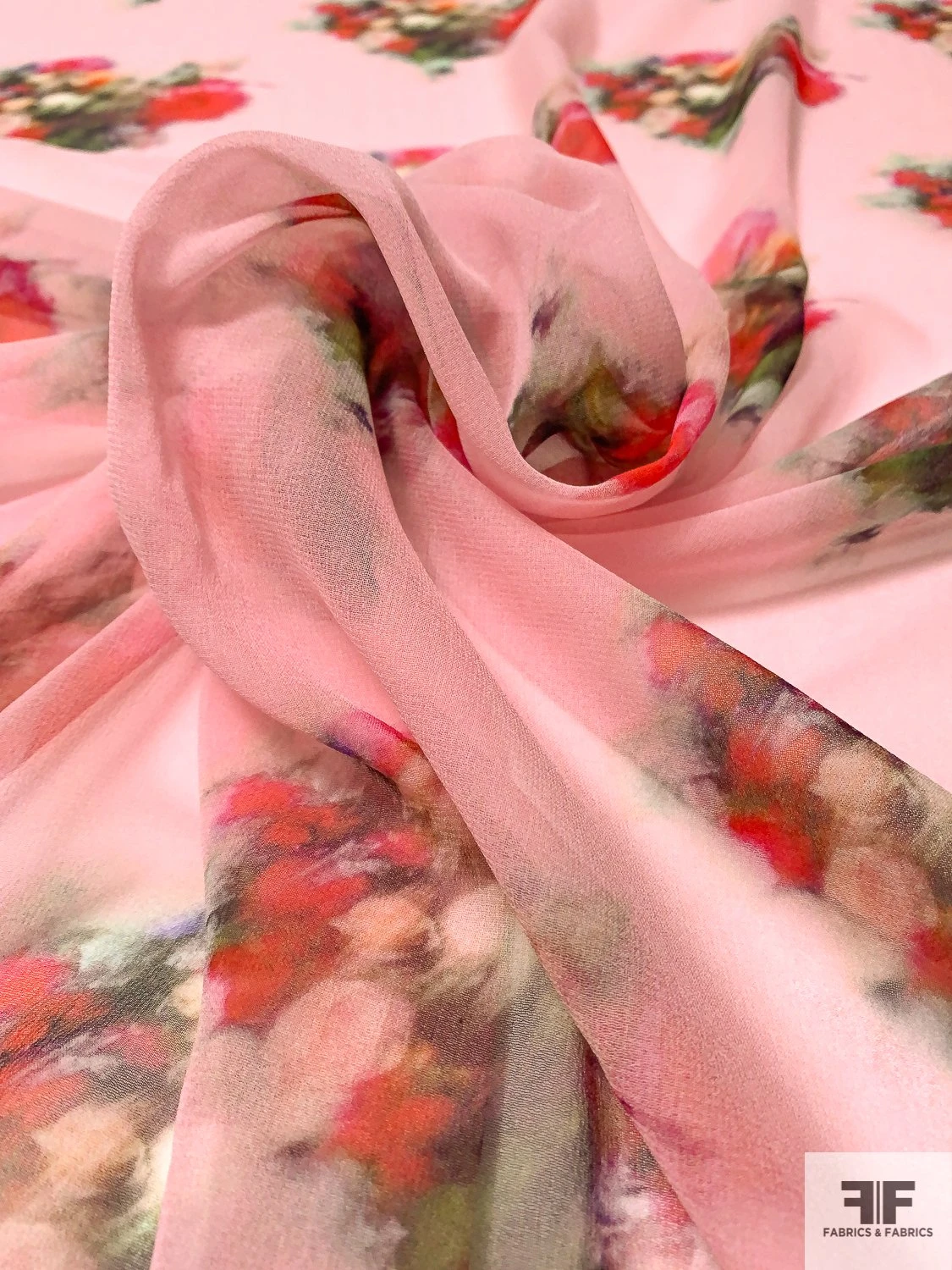 Hazy Floral Bouquets Printed Silk Chiffon - Gentle Pink / Multicolor 4 Hazy Floral Bouquets Printed Silk Chiffon - Gentle Pink / Multicolor - Image 2