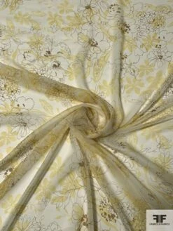 Floral On Floral Printed Silk Chiffon - Butter Yellow / Cream / Brown