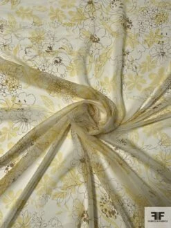 Floral On Floral Printed Silk Chiffon - Butter Yellow / Cream / Brown -Fabrics And Fabrics Store 10076 2