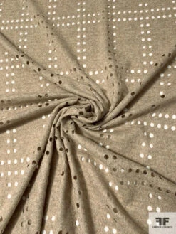 Italian Wool Jersey With Cut Polka Dot Grid - Heather Tan