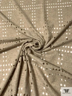 Italian Wool Jersey With Cut Polka Dot Grid - Heather Tan -Fabrics And Fabrics Store 10118 2