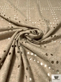Italian Wool Jersey With Cut Polka Dot Grid - Heather Tan -Fabrics And Fabrics Store 10118 3