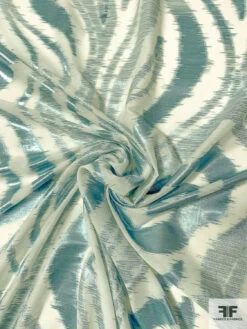 Italian Silk And Lurex Chiffon With Striations And Circles - Metallic Icy Seafoam / Off-White -Fabrics And Fabrics Store 10120 1