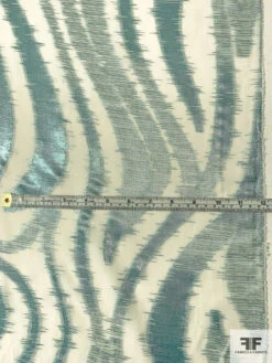 Italian Silk And Lurex Chiffon With Striations And Circles - Metallic Icy Seafoam / Off-White -Fabrics And Fabrics Store 10120 5