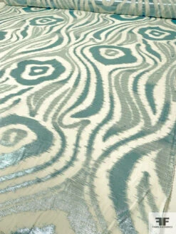 Italian Silk And Lurex Chiffon With Striations And Circles - Metallic Icy Seafoam / Off-White -Fabrics And Fabrics Store 10120 7