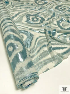 Italian Silk And Lurex Chiffon With Striations And Circles - Metallic Icy Seafoam / Off-White