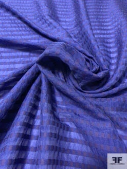 Italian Horizontal Striped Silk And Cotton Plissé Voile - Royal / Eggplant