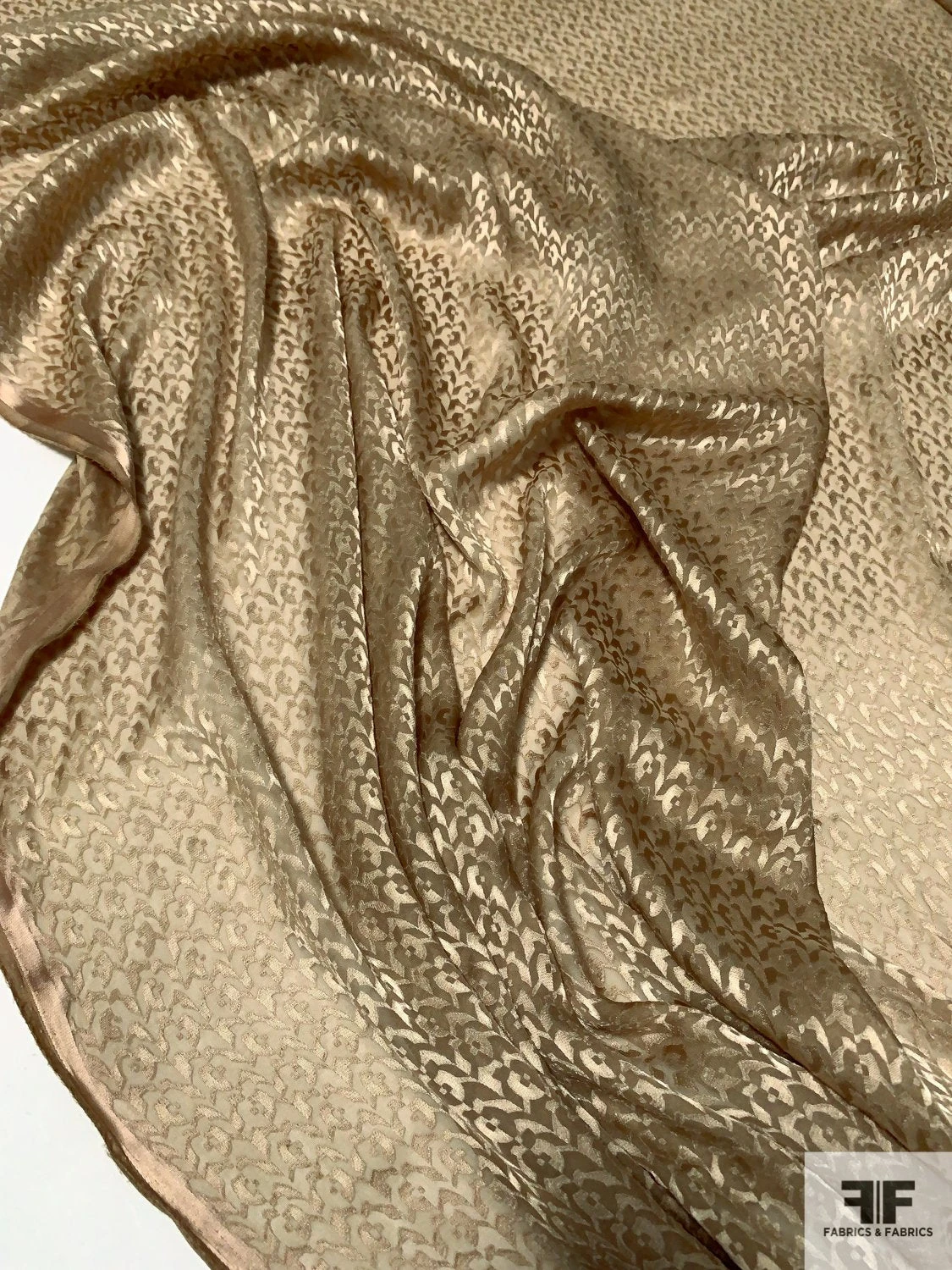 Italian Abstract Burnout Silk Chiffon - Tan 4 Italian Abstract Burnout Silk Chiffon - Tan - Image 2