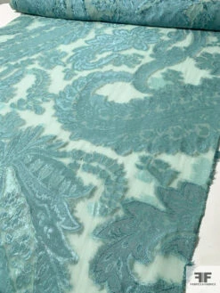 Italian Largescale Paisley Silk Chiffon Fil Coupé With Lurex - Dusty Turquoise 13 Italian Largescale Paisley Silk Chiffon Fil Coupé With Lurex - Dusty Turquoise -Fabrics And Fabrics Store 10162 2