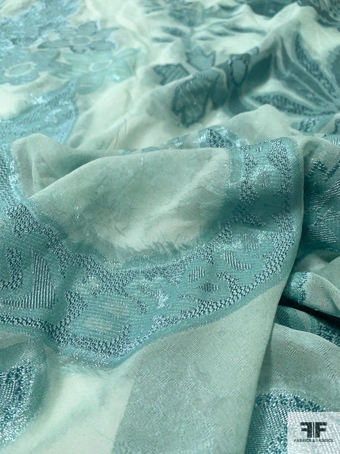 Italian Largescale Paisley Silk Chiffon Fil Coupé With Lurex - Dusty Turquoise 7 Italian Largescale Paisley Silk Chiffon Fil Coupé With Lurex - Dusty Turquoise - Image 5