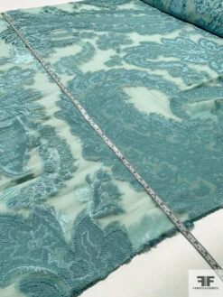 Italian Largescale Paisley Silk Chiffon Fil Coupé With Lurex - Dusty Turquoise 16 Italian Largescale Paisley Silk Chiffon Fil Coupé With Lurex - Dusty Turquoise -Fabrics And Fabrics Store 10162 5