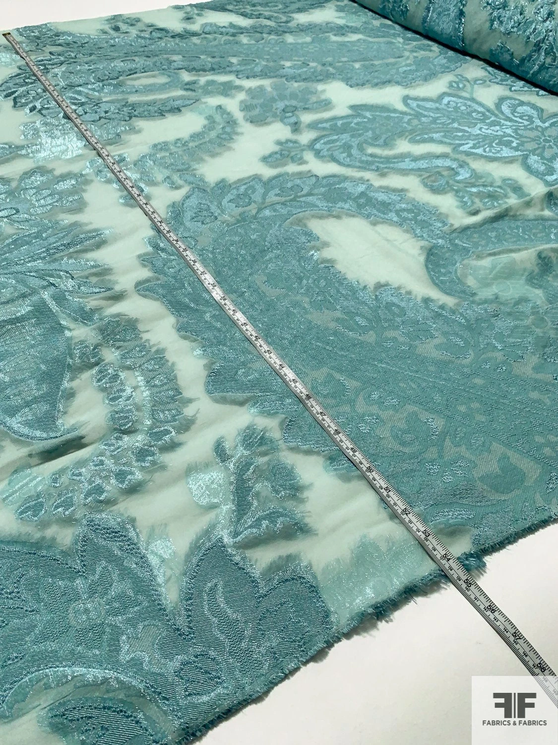 Italian Largescale Paisley Silk Chiffon Fil Coupé With Lurex - Dusty Turquoise 8 Italian Largescale Paisley Silk Chiffon Fil Coupé With Lurex - Dusty Turquoise - Image 6