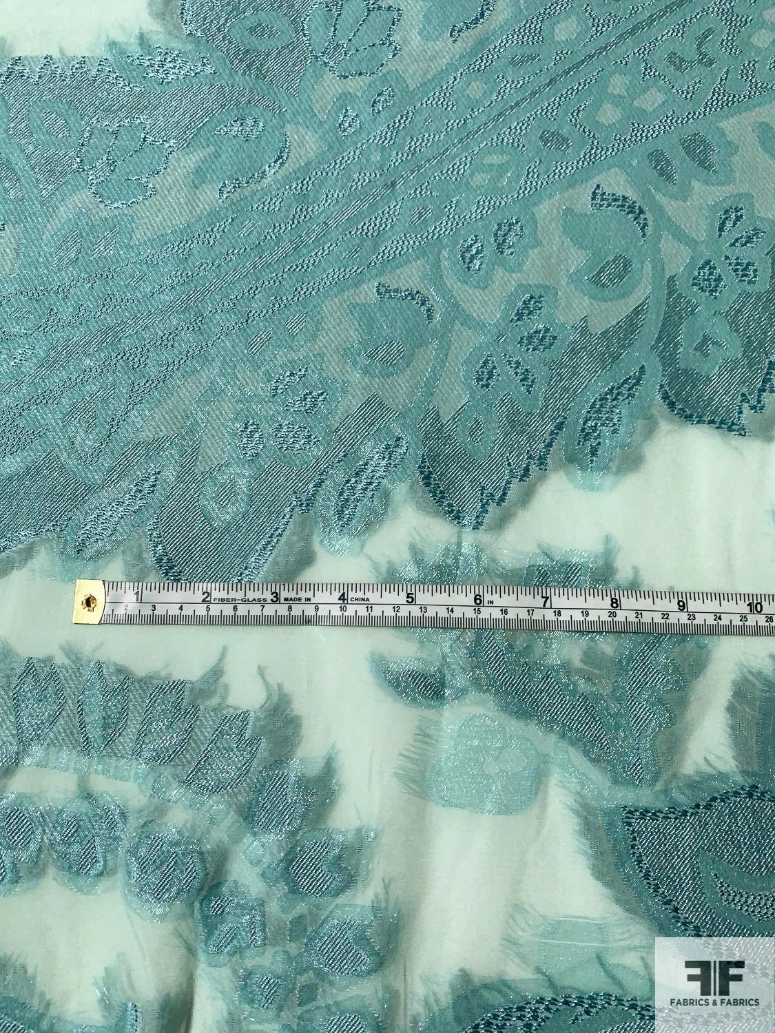 Italian Largescale Paisley Silk Chiffon Fil Coupé With Lurex - Dusty Turquoise 9 Italian Largescale Paisley Silk Chiffon Fil Coupé With Lurex - Dusty Turquoise - Image 7