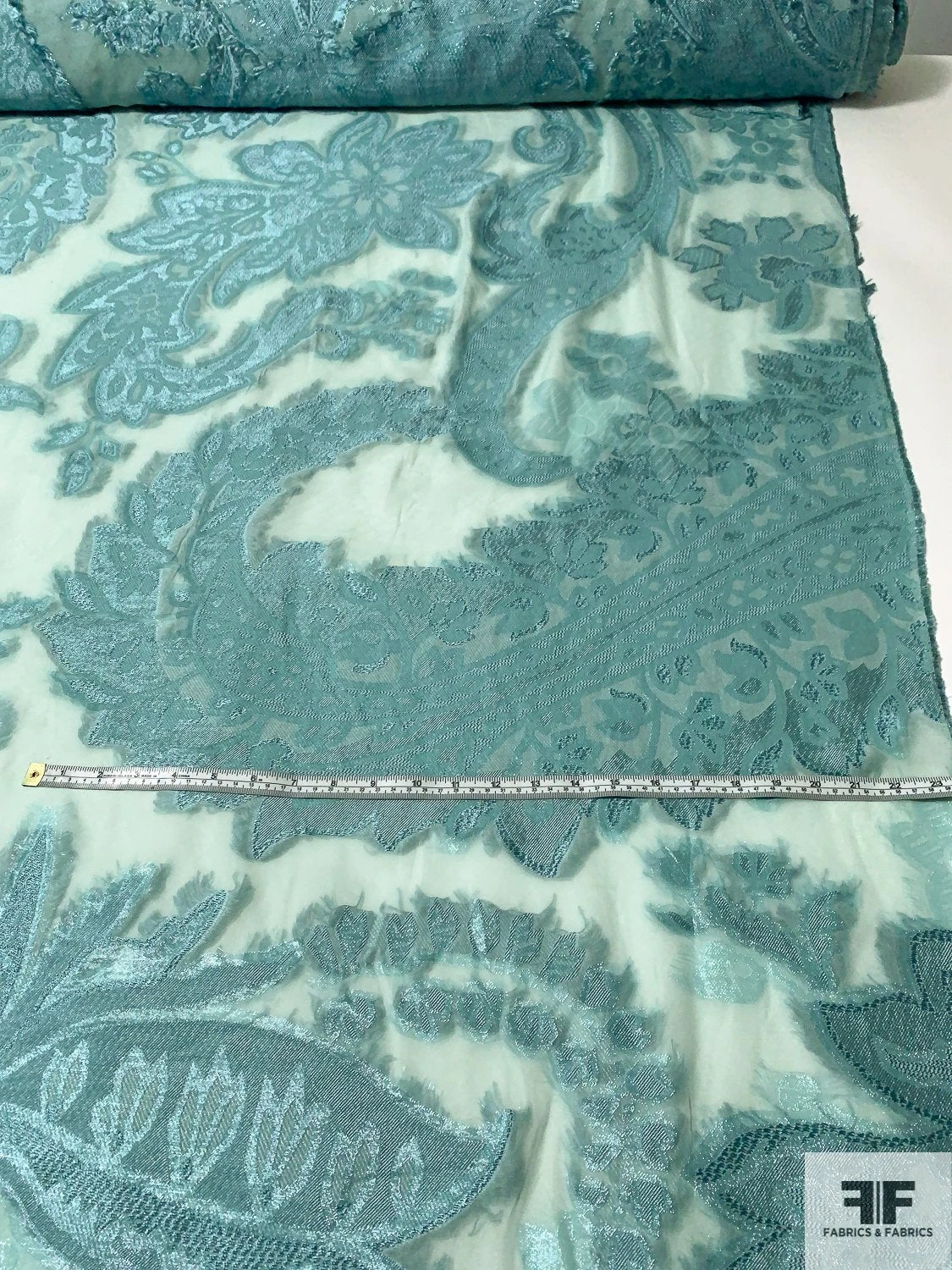Italian Largescale Paisley Silk Chiffon Fil Coupé With Lurex - Dusty Turquoise 10 Italian Largescale Paisley Silk Chiffon Fil Coupé With Lurex - Dusty Turquoise - Image 8