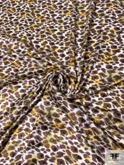 Animal Pattern With Floral Sketch Printed Silk Charmeuse - Brown / Ivory / Yellow / Green -Fabrics And Fabrics Store 10167 2