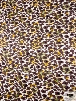 Animal Pattern With Floral Sketch Printed Silk Charmeuse - Brown / Ivory / Yellow / Green -Fabrics And Fabrics Store 10167 4