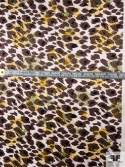 Animal Pattern With Floral Sketch Printed Silk Charmeuse - Brown / Ivory / Yellow / Green -Fabrics And Fabrics Store 10167 5