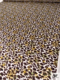 Animal Pattern With Floral Sketch Printed Silk Charmeuse - Brown / Ivory / Yellow / Green -Fabrics And Fabrics Store 10167 7