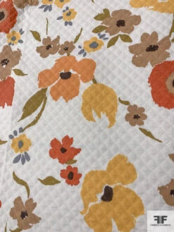 Painterly Autumn Floral Printed Diamond-Pattern Cotton Pique - Tan / Olive / Dusty Rose / Dusty Yellow / White -Fabrics And Fabrics Store 10239 4