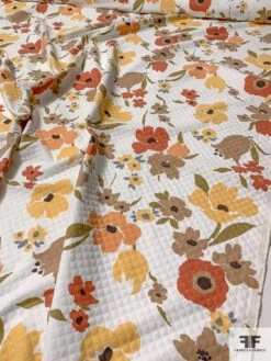 Painterly Autumn Floral Printed Diamond-Pattern Cotton Pique - Tan / Olive / Dusty Rose / Dusty Yellow / White -Fabrics And Fabrics Store 10239 7