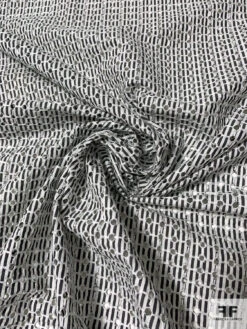 Striped Cotton Shirting With Small Eyelet Circles - Soft Black / Off-White / White