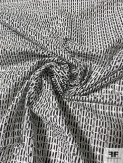 Striped Cotton Shirting With Small Eyelet Circles - Soft Black / Off-White / White 11 Striped Cotton Shirting With Small Eyelet Circles - Soft Black / Off-White / White -Fabrics And Fabrics Store 10247 2