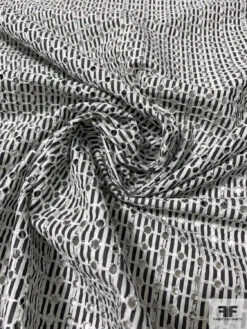 Striped Cotton Shirting With Small Eyelet Circles - Soft Black / Off-White / White 12 Striped Cotton Shirting With Small Eyelet Circles - Soft Black / Off-White / White -Fabrics And Fabrics Store 10247 3