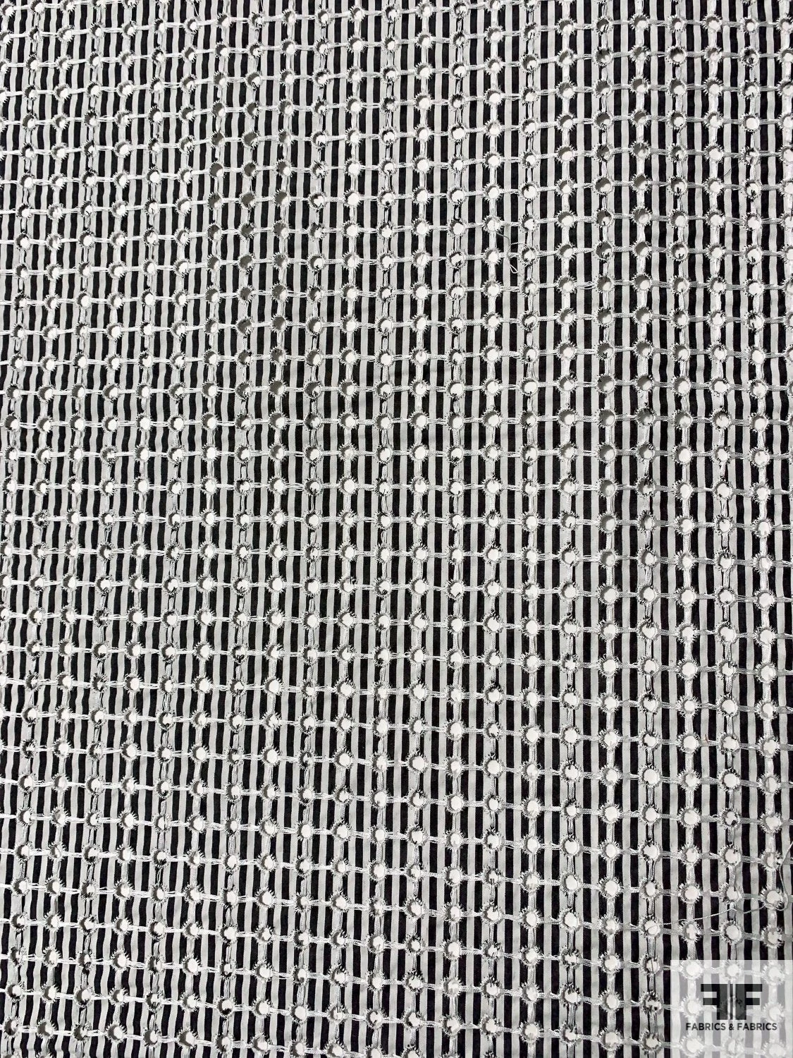 Striped Cotton Shirting With Small Eyelet Circles - Soft Black / Off-White / White 7 Striped Cotton Shirting With Small Eyelet Circles - Soft Black / Off-White / White - Image 5