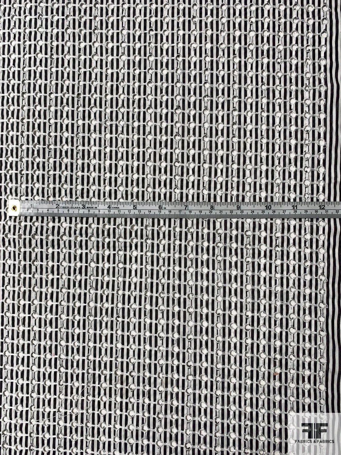 Striped Cotton Shirting With Small Eyelet Circles - Soft Black / Off-White / White 8 Striped Cotton Shirting With Small Eyelet Circles - Soft Black / Off-White / White - Image 6