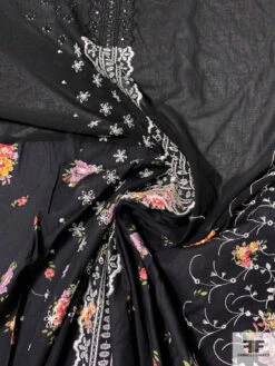 Printed Patched Embroidered-Eyelet Cotton Lawn And Voile Panel - Black / White / Lavender / Green / Orange -Fabrics And Fabrics Store 10249 1