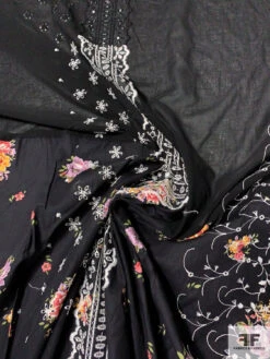 Printed Patched Embroidered-Eyelet Cotton Lawn And Voile Panel - Black / White / Lavender / Green / Orange -Fabrics And Fabrics Store 10249 2