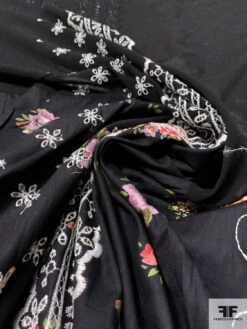 Printed Patched Embroidered-Eyelet Cotton Lawn And Voile Panel - Black / White / Lavender / Green / Orange -Fabrics And Fabrics Store 10249 3
