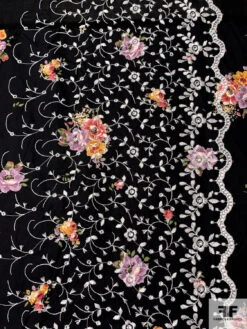 Printed Patched Embroidered-Eyelet Cotton Lawn And Voile Panel - Black / White / Lavender / Green / Orange -Fabrics And Fabrics Store 10249 4
