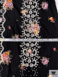 Printed Patched Embroidered-Eyelet Cotton Lawn And Voile Panel - Black / White / Lavender / Green / Orange -Fabrics And Fabrics Store 10249 5