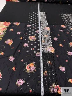 Printed Patched Embroidered-Eyelet Cotton Lawn And Voile Panel - Black / White / Lavender / Green / Orange -Fabrics And Fabrics Store 10249 7