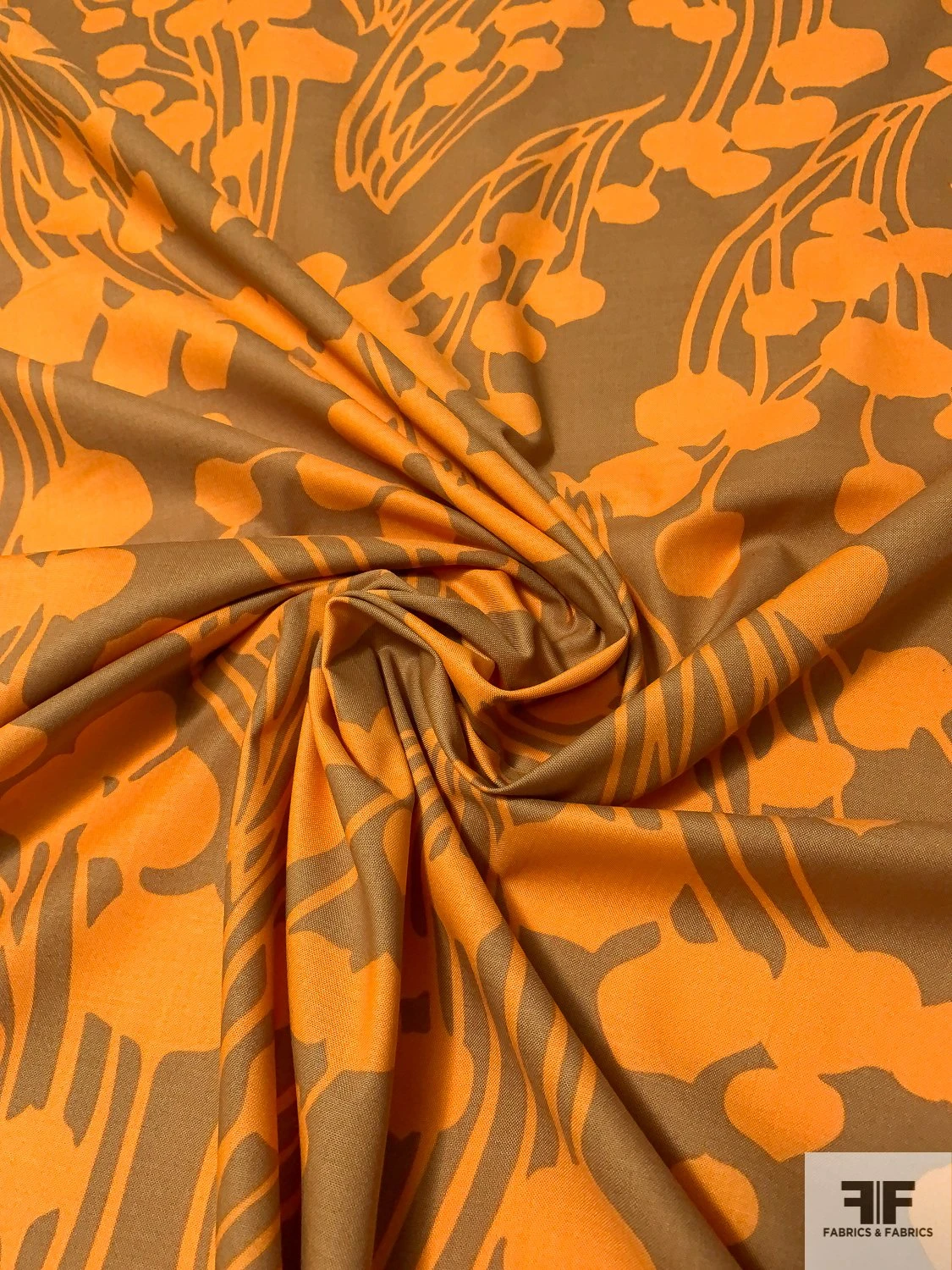 Streaming Floral Stems Silhouette Printed Organic Cotton Lawn - Caramel / Orange 3 Streaming Floral Stems Silhouette Printed Organic Cotton Lawn - Caramel / Orange