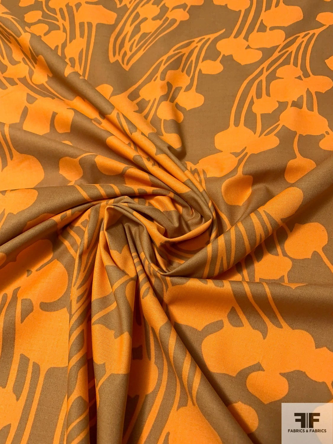 Streaming Floral Stems Silhouette Printed Organic Cotton Lawn - Caramel / Orange 5 Streaming Floral Stems Silhouette Printed Organic Cotton Lawn - Caramel / Orange - Image 3