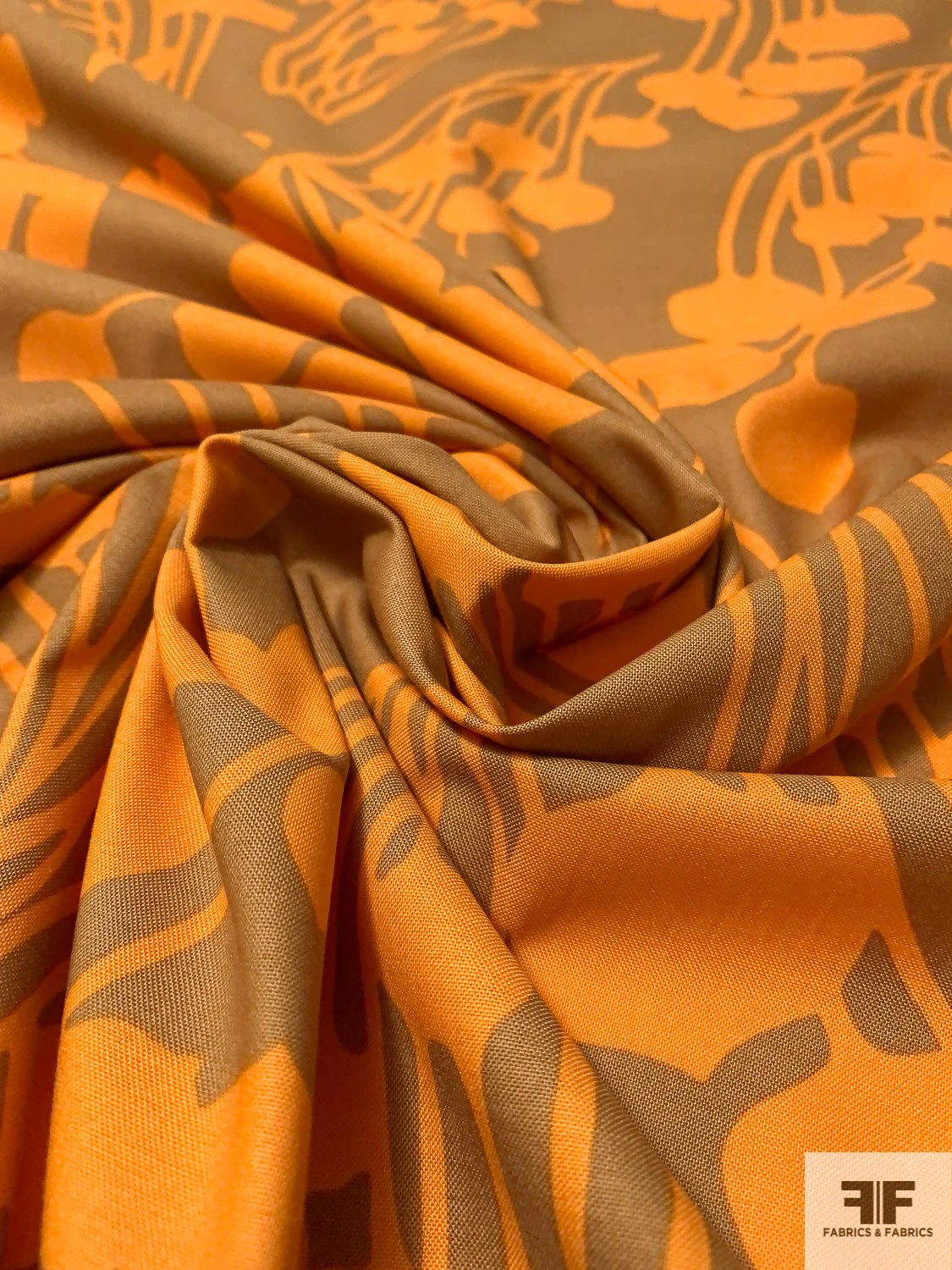 Streaming Floral Stems Silhouette Printed Organic Cotton Lawn - Caramel / Orange 6 Streaming Floral Stems Silhouette Printed Organic Cotton Lawn - Caramel / Orange - Image 4