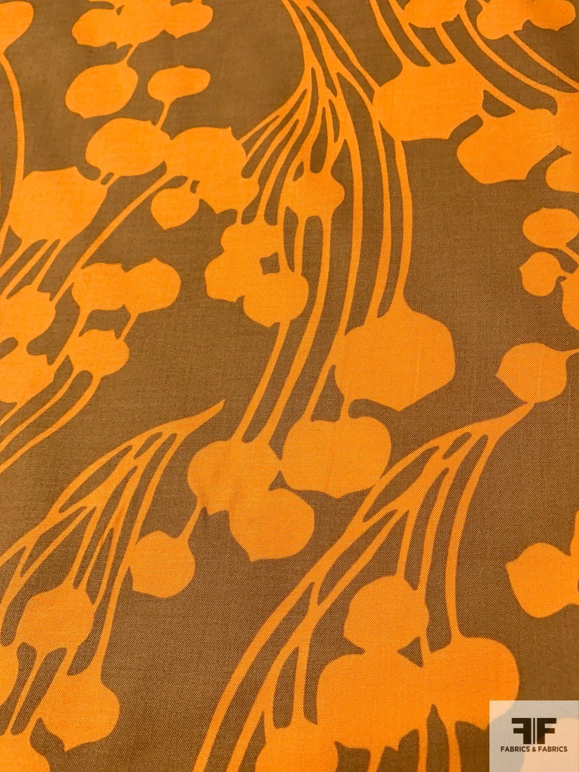Streaming Floral Stems Silhouette Printed Organic Cotton Lawn - Caramel / Orange 7 Streaming Floral Stems Silhouette Printed Organic Cotton Lawn - Caramel / Orange - Image 5