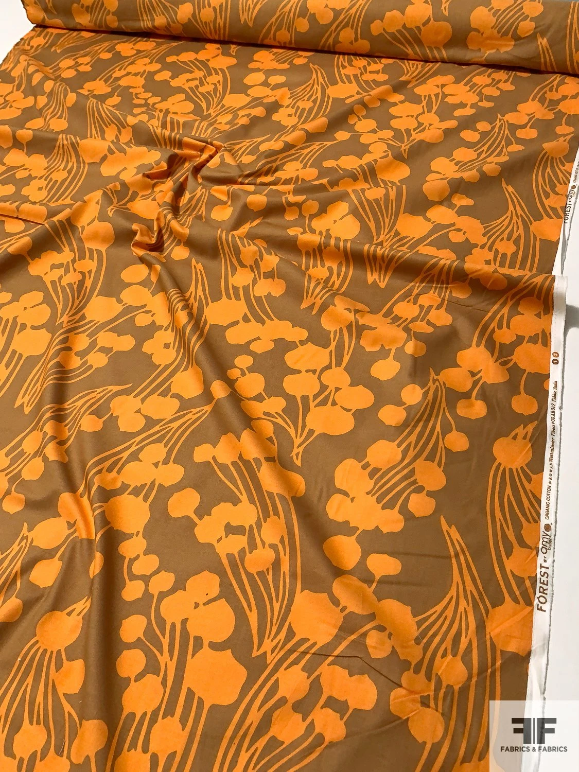 Streaming Floral Stems Silhouette Printed Organic Cotton Lawn - Caramel / Orange 4 Streaming Floral Stems Silhouette Printed Organic Cotton Lawn - Caramel / Orange - Image 2