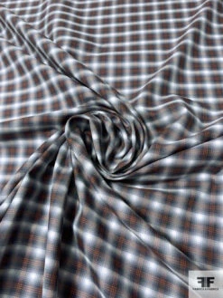 Hazy Plaid Cotton Shirting - Navy / Burnt Orange / White -Fabrics And Fabrics Store 10264 2